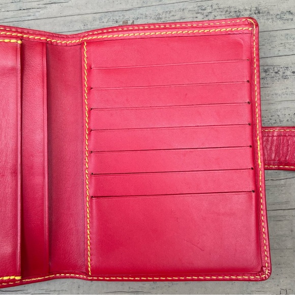 Ines De La Fressange Paris red leather wallet with yellow leaf stitched - Picture 9 of 16